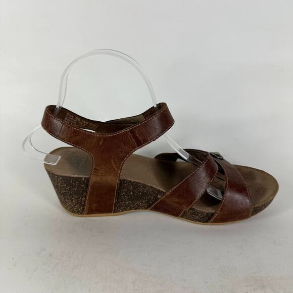 Dansko Savannah Strappy Sandals Women's 8.5 Brown Leather Ankle Strap Wedge - Picture 3 of 10